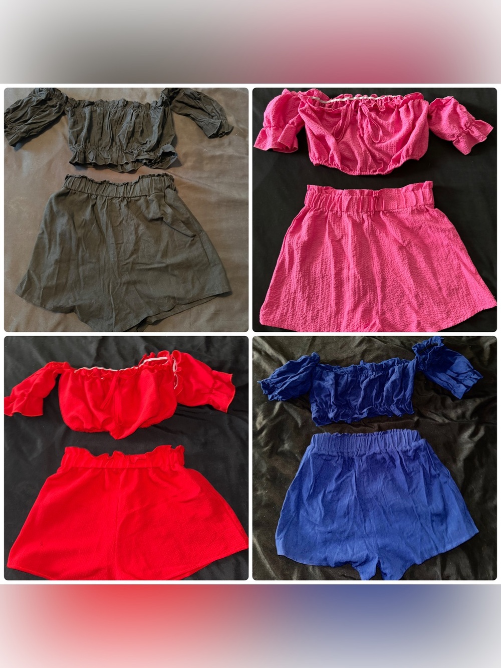 Juniors' Two Piece Top and Shorts Sets - Pink, Red, Blue, Black